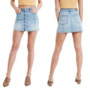 American Eagle High Rise Pencil Light Blue Denim Button Up Skirt Size 6